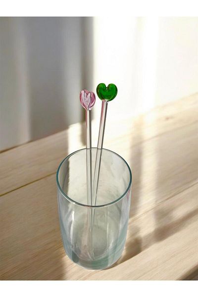 nazarboncuğu Ice Latte Stirring Spoon 21 cm Glass Heart Figured Latte Spoon