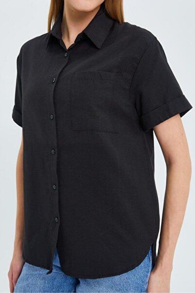 Mixray 3950 Women's Oxford Short Sleeve Basic Shirt Black