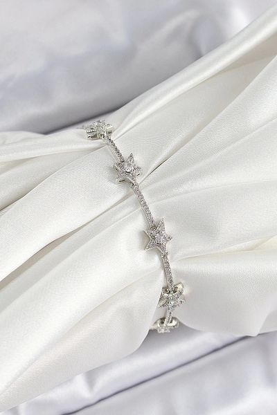 norsary Brass Zircon Stone Row Star Model Silver Color Women's Bracelet