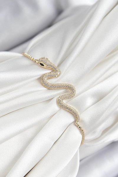 norsary Brass Zircon Stone Snake Model Gold Color Elevator Women's Bracelet