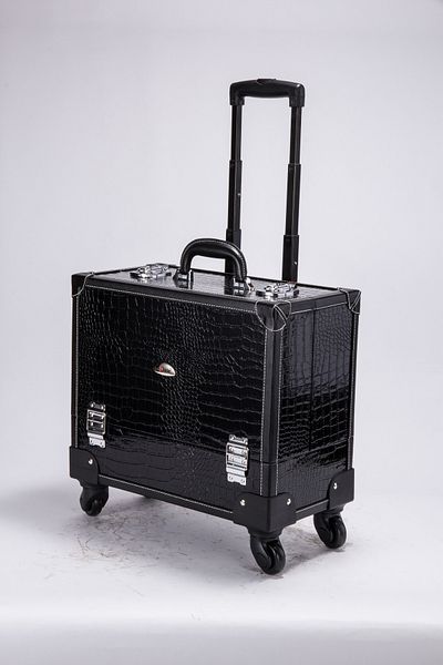Sunrise Portable Mobile Rolling Makeup Hair Salon Stylist Train Case Key Black