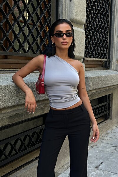 World Fashion Trends Single Shoulder and Side Gathered Flexible Crop Blouse WFT4048B