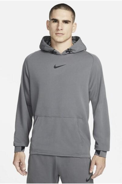 Nike Dri-FIT Fleece Fitness Erkek Gri Kapüşonlu Sweatshirt