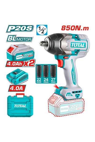 TOTAL 20V 850Nm Cordless Impact Drill with Plastic Bag, Extra Battery and Charger Total Tiwli2085