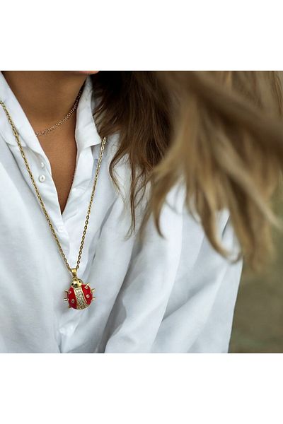 İNN JEWELLERY Steel Necklace Tarnish-Free Antiallergic Ladybug Figured (2 Years Importer Guaranteed)