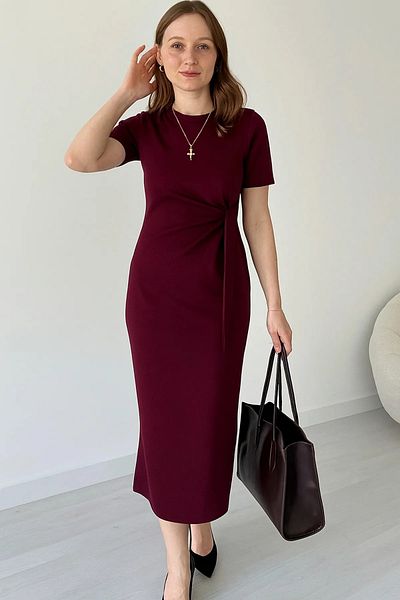 Keywest Women's Modal Fabric Side Tie Detail Slit Dress