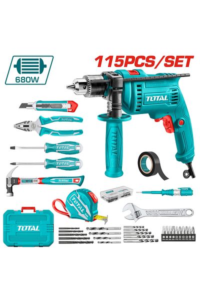 TOTAL طقم دريل مع عدة شنطة 680w 115pcs/set توتال Thkthp1152