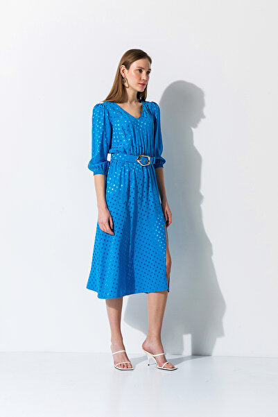 Miss Lilium Kendinden Kemerli Puantiyeli Elbise