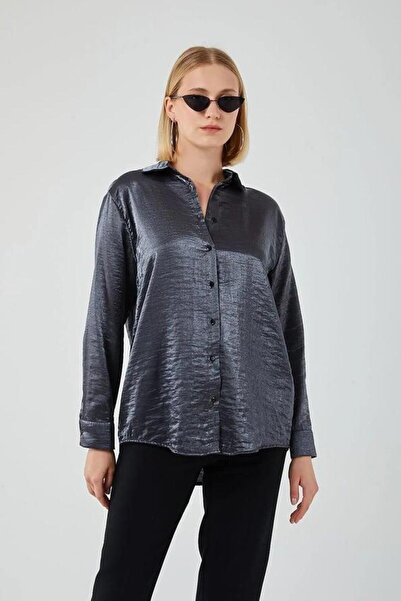 Mixray 4407 Women's Shiny Fabric Shirt Anthracite