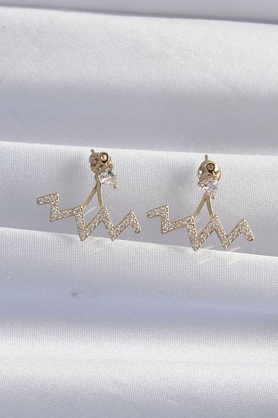 ALFA AKSESUAR 03 Brass Gold Color Zircon Cubic Zirconia Zigzag Earrings - Tj-Bkp9303
