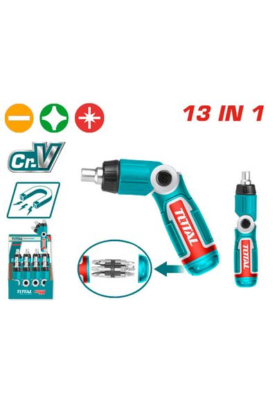 TOTAL Total Tacsd30136 13-in-1 Swivel Screwdriver with Bits