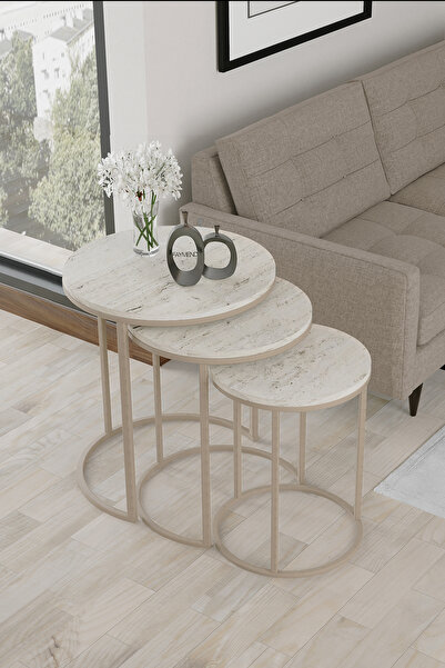 FAYMEND 3lü Zigon Sehpa Takımı TRAVERTEN- CAPPUCCİNO