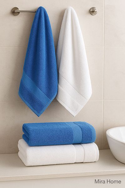 Mira Home 4 Piece Economical Bathroom Towel Set 100% Cotton Quickdry Blue
