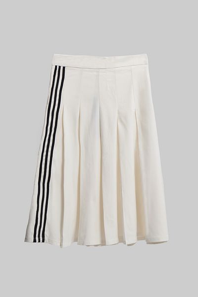 its basic Women's Ecru Color Pleated Side Stripe Detailed Tie 2-Piece Combination Special Design Fabric Skirt