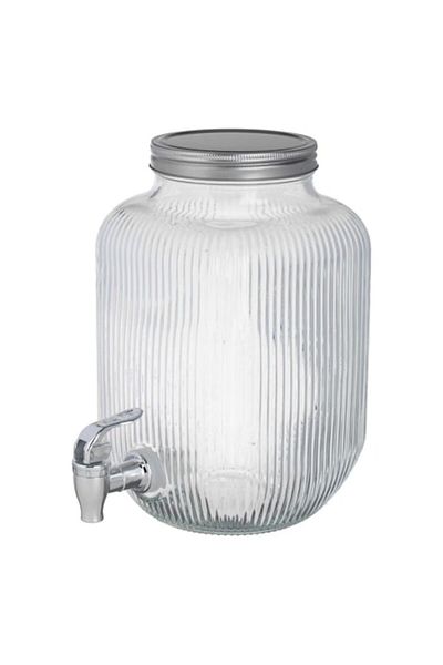 Callena Glass dispenser with stripes, transparent, tap and lid, 4 liters, 24x17cm,