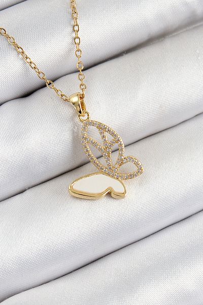 Clariss 316L Steel Zircon Stone Butterfly Model Gold Color Women's Necklace