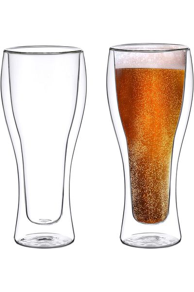 Blackstone Double Wall Glass Tumbler Cups, Tropical drinks cups, Soft drink cups set of 2PCS 450ML -