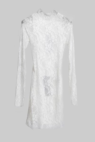 its basic Women's Off-White Color Lined Full Lace Special Design Mini Dress