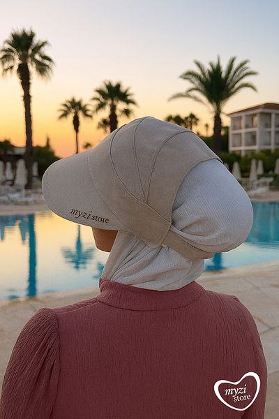 MYZİ STORE Women's Shaded Bonnet Hat - Summer Hijab Hat with Visor Beige (Size Adjustable)