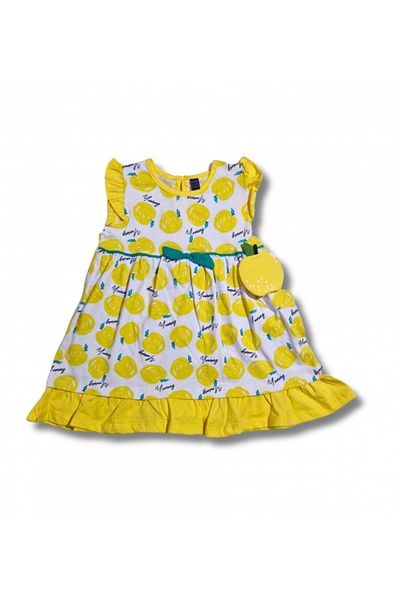 Miniworld Summer Dress with Short Sleeves Lemon Cotton Babies 6-24 Months
