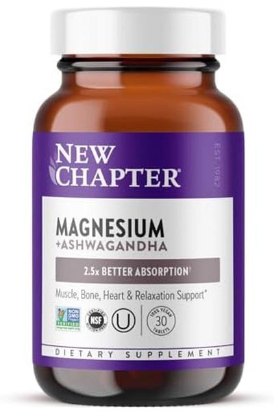 New Chapter Magnesium + Ashwagandha Supplement, 2.5X Absorption, Muscle Recovery, Heart & Bone Healt