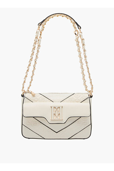 ELLE Monogram Embossed Shoulder Bag with Zip Closure - W 4.5 x H 14.5 x D 21.5 cm