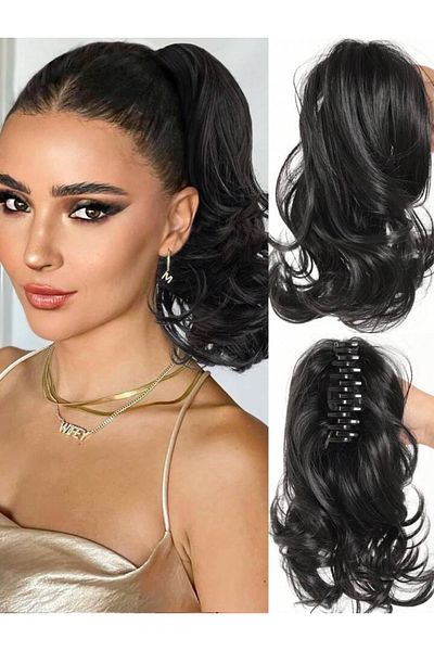 AKOLİFE Black Latch Buckle Short Ponytail Hairpiece /35-40Cm/ Suitable for Long-Term Use