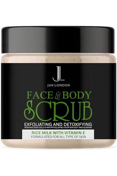 JAN LONDON Rice Milk & Vitamin E Face & Body Scrub 500ml | Hydrating Exfoliator for Glow & Smooth Texture