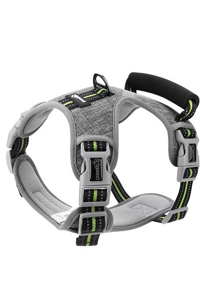 Pecute Dog Harness, Nylon, Gray/black/green, Size L
