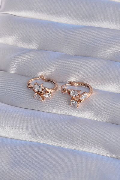 ALFA AKSESUAR 03 Xuping Rose Color Zircon Stone Hoop Earrings - Tj-Bkp9358