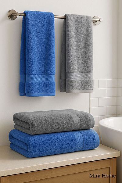 Mira Home 4 Piece Economical Bathroom Towel Set 100% Cotton Quickdry Blue