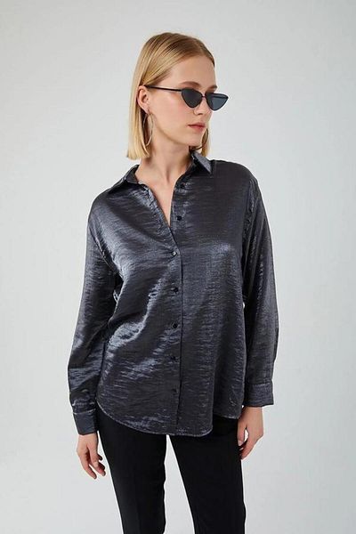 Mixray 4407 Women's Shiny Fabric Shirt Anthracite