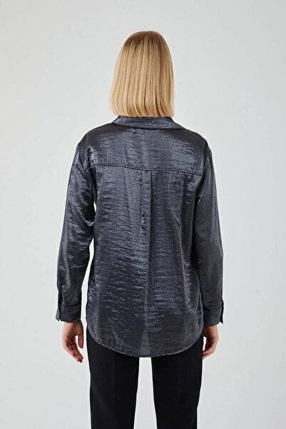 Mixray 4407 Women's Shiny Fabric Shirt Anthracite
