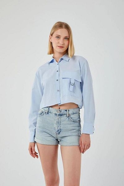 Mixray 4444 Women's Epaulet Crop Shirt Baby Blue