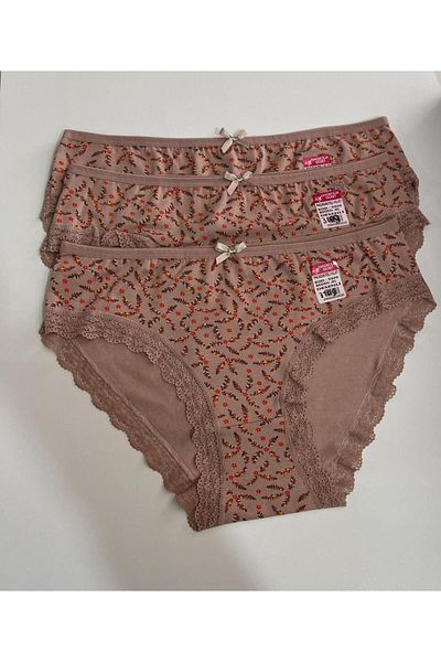 ÇEÇEN HOME (3 Pcs) Floral Patterned Lace Detailed Panties, Underwear