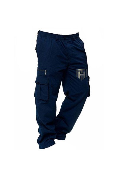huitich Men’s Casual Multi-Pocket Workwear Trousers Navy, Size L