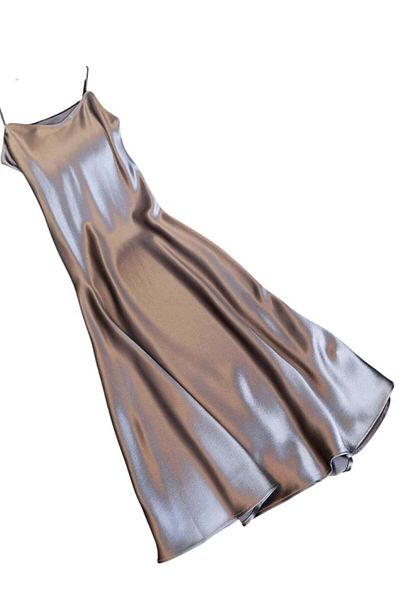 huitich Women's Satin V-Neck Sleeveless Dress Silver Grey, Loose Fit, Size XL