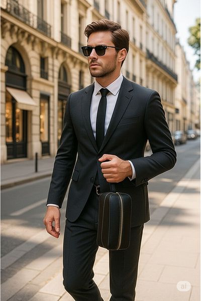 Moda West Double Handle Leather Look Men's Handbag - Navy Blue