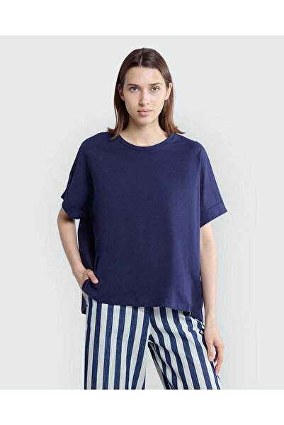 Ovs Short Sleeve Oversized Tee In Navy Blue