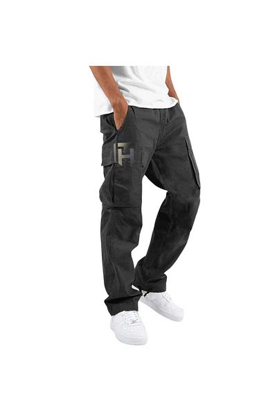 huitich Men's Casual Multi-Pocket Workwear Trousers Black, Size L