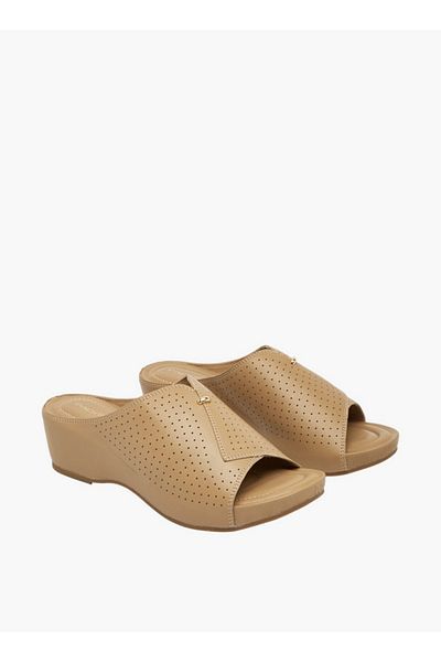 Paprika Women's Perforated Slip-On Peep Toe Sandals with Wedge Heels