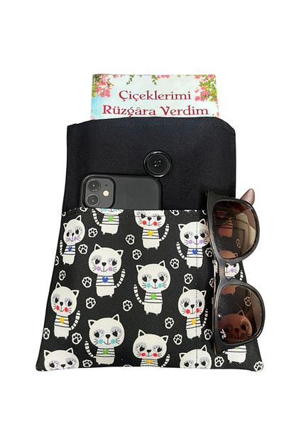EL YAPIMI Book Case with Pockets Book Bag Book Organizer Striped Cat Pattern