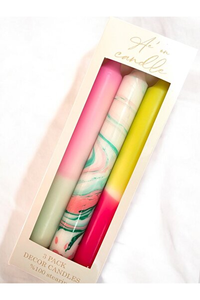 Ae'on candle studio Ae'on 3'lü şamdan mum seti mermer desen, neon, pastel- Da...
