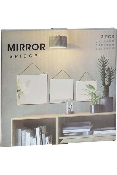 Koopman Set oglinzi decorative de perete, 3 dimensiuni, ramă aurie