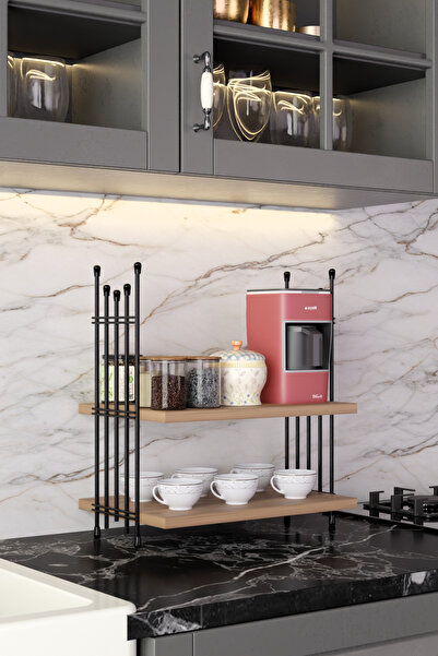 Modalanka 2 Katlı Siyah Metal Tel Mutfak Rafı Kahvelik Baharatlık Bardaklık Tezgah Üstü Düzenleyici Organizer