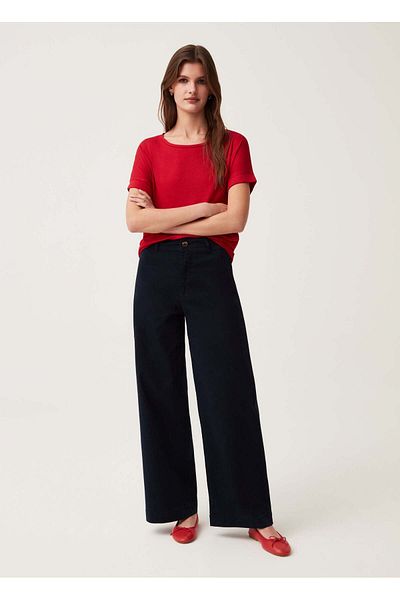 Ovs Stretch Viscose T-Shirt With Round Neck