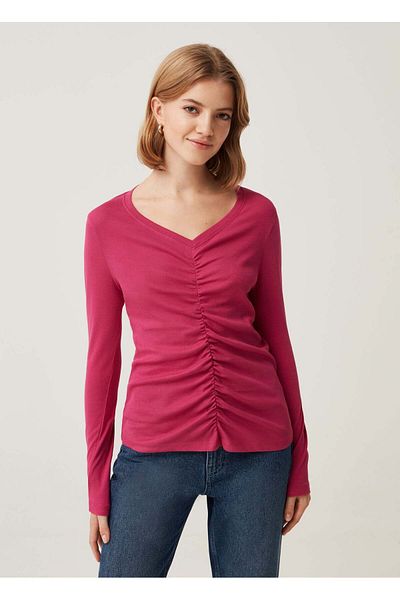 Ovs Womens T-Shirt With V Neckline And Gathering