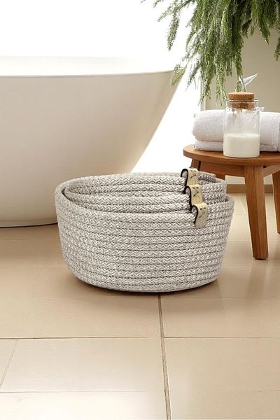 MORLİDO Decorative Multi-Purpose Dark Gray 3-Piece Basket Set