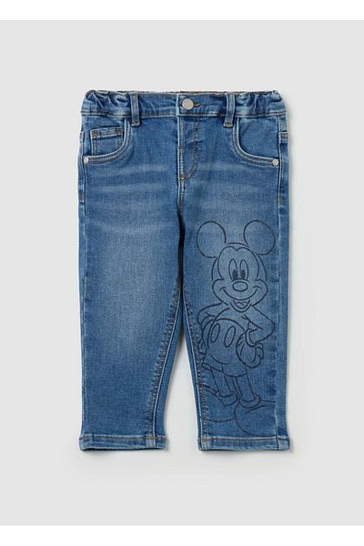 Ovs Five-Pocket Jeans With Mickey Mouse Print