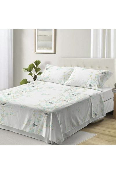 Pucioasa Double flat cotton bed sheet with butterflies, 240x260cm, Carina